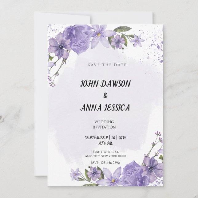  Dusty violet save the date simple wedding  Invitation (Front)