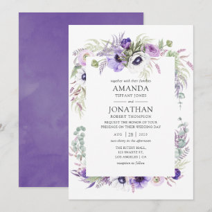 Dusty Violet Wedding Watercolor Floral Invitation