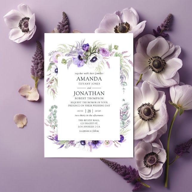 Dusty Violet Wedding Watercolor Floral Invitation (Creator Uploaded)