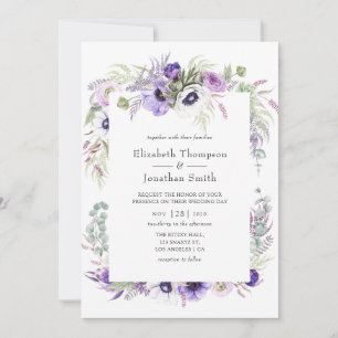 Dusty Violet Wedding Watercolor Floral Invitation