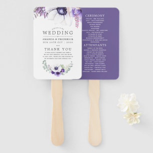 Dusty Violet Wedding Watercolor Floral Program Hand Fan