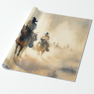 Dusty Western Watercolor ‘Riders in the Dawn’  Wrapping Paper