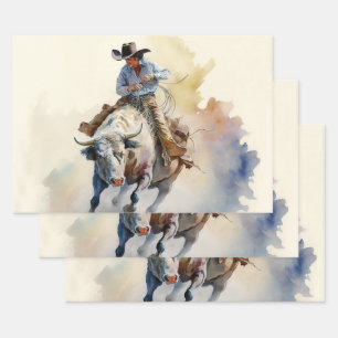 Dusty Western Watercolor “Rodeo Bull Rider” Wrapping Paper Sheet