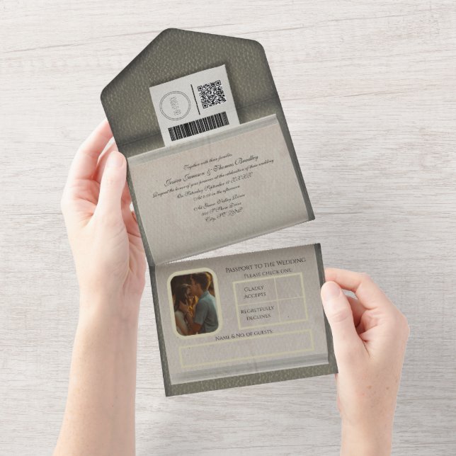 Dusty White Passport Style All In One Invitation (Tearaway)