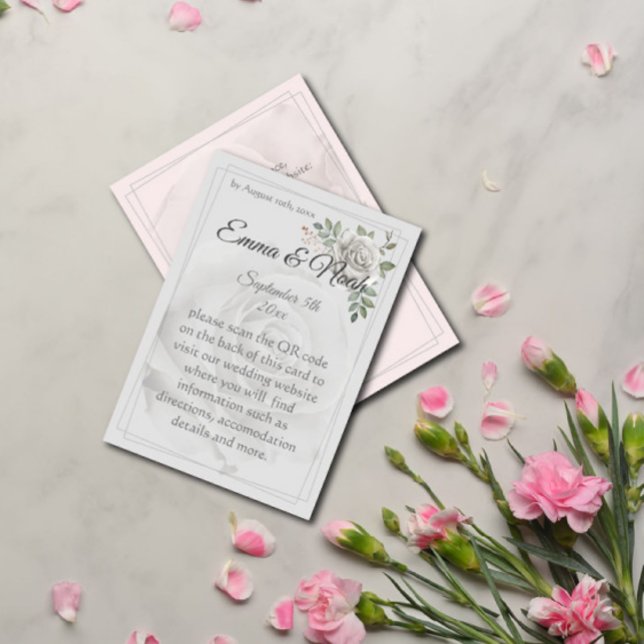 Dusty White Roses Wedding Details Enclosure Card (Creator Uploaded)