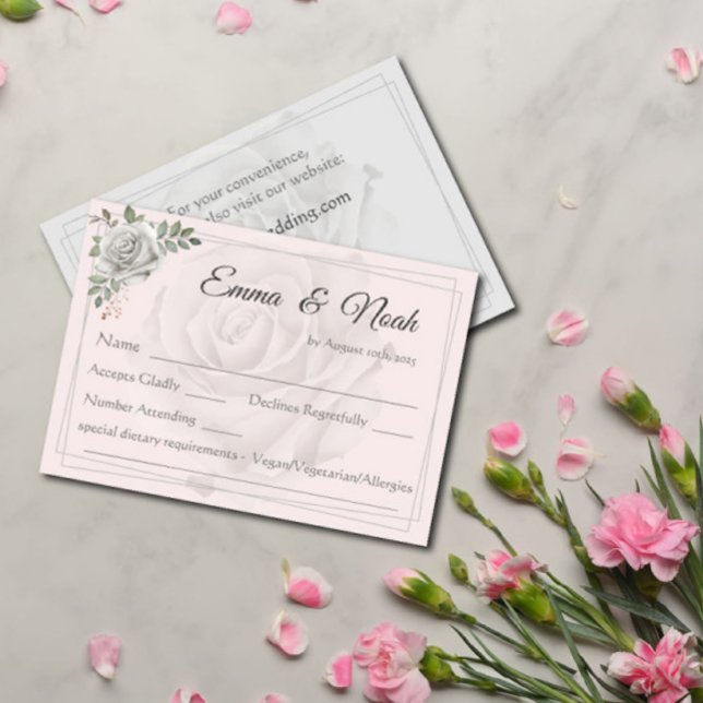 Dusty White Roses Wedding RSVP Response Card (Creator Uploaded)