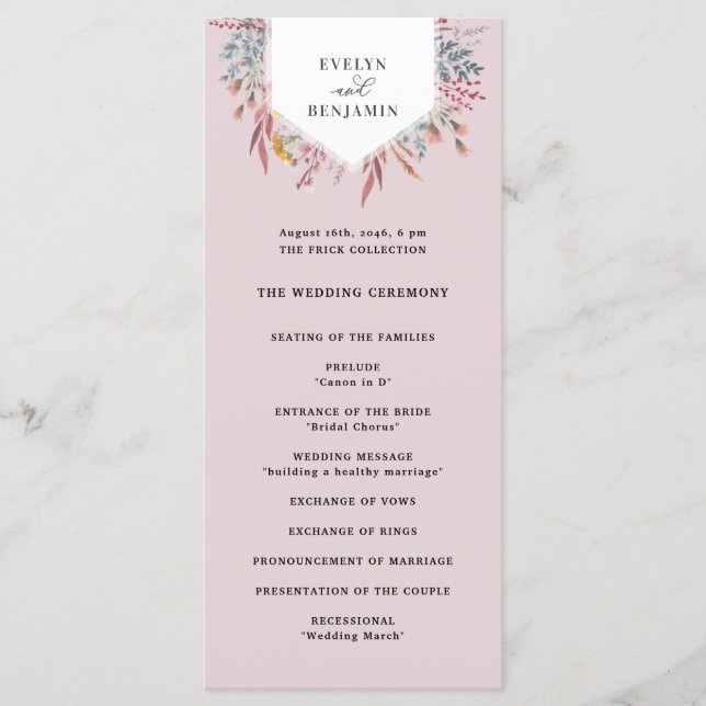 Dusty Wildflower Watercolor Floral Wedding Program (Front)
