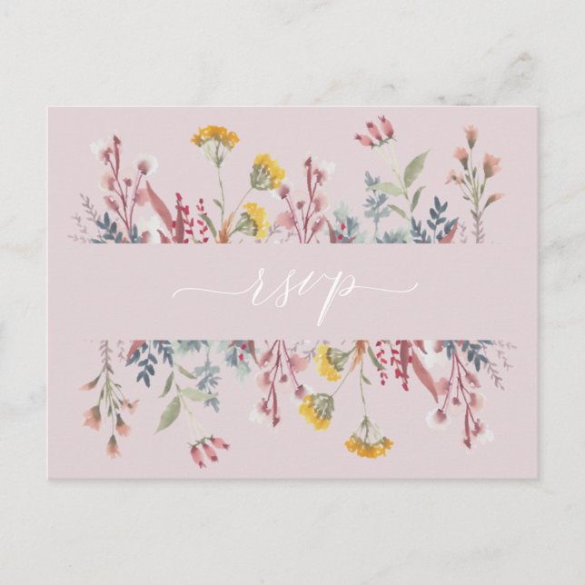 Dusty Wildflower Watercolor Meal Choice RSVP Invit Invitation Postcard (Front)