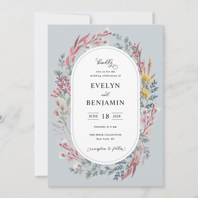 Dusty Wildflower Watercolor Wedding Invitation (Front)
