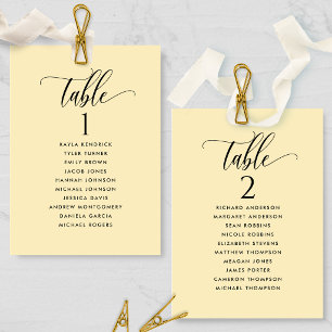 Dusty Yellow Seating Plan Cards with Guest Names