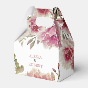 Dustyr rose watercolor flowers and leaves wedding favour box