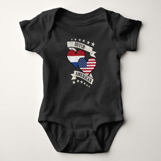 Dutch American Heart Flags Netherlands America Baby Bodysuit (Front)