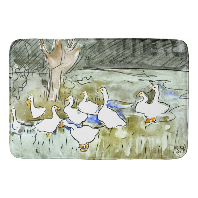 Dutch Art Nouveau Ducks and Geese Bath Mat (Front)