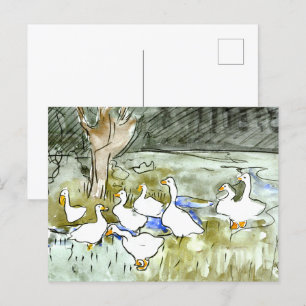 Dutch Art Nouveau Ducks and Geese Postcard