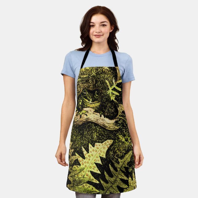 Dutch Art Nouveau Frog in Tree Apron (Worn)