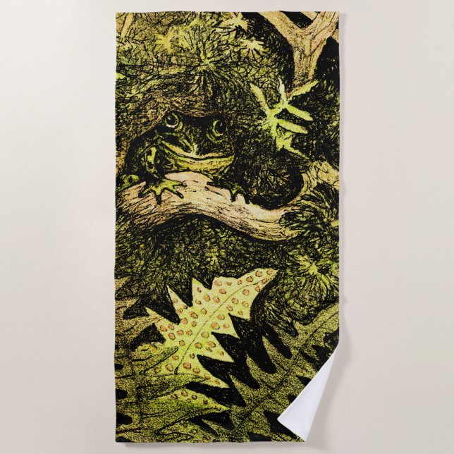 Dutch Art Nouveau Frog in Tree Beach Towel (Front)