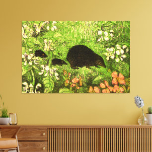 Dutch Art Nouveau Hedgehog and Babies Canvas Print