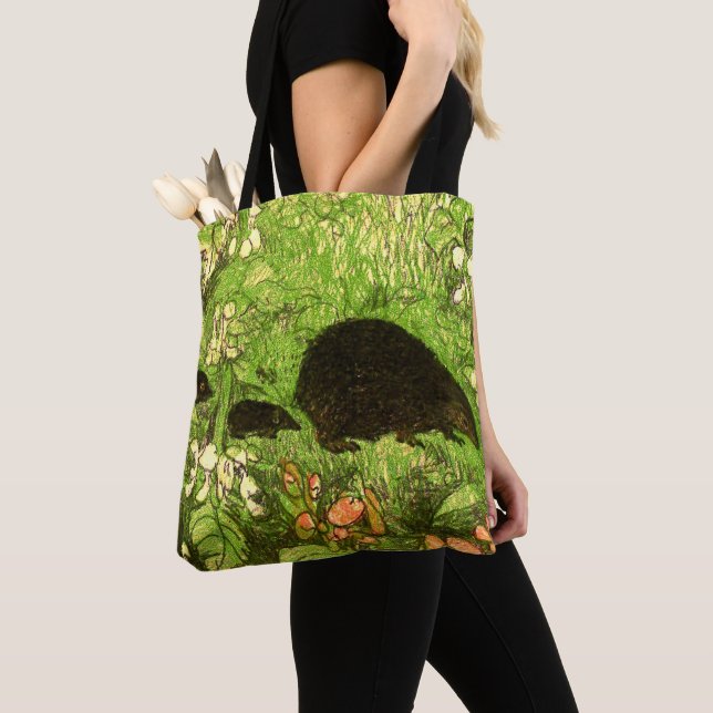 Dutch Art Nouveau Hedgehog and Babies Tote Bag (Close Up)