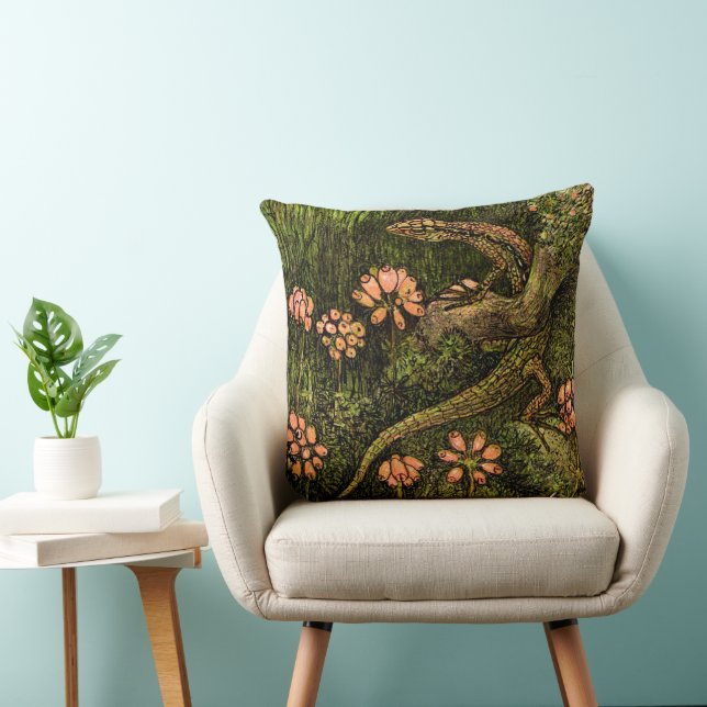 Dutch Art Nouveau Lizard and Wildflowers Cushion (Chair)