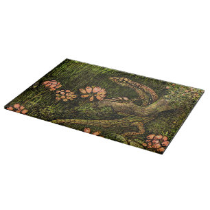 Dutch Art Nouveau Lizard and Wildflowers Cutting Board