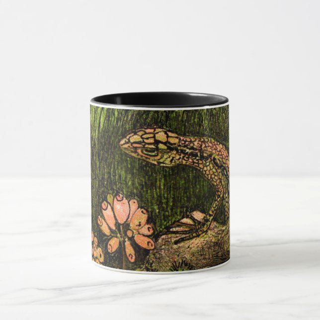 Dutch Art Nouveau Lizard and Wildflowers Mug (Center)