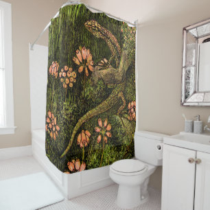 Dutch Art Nouveau Lizard and Wildflowers Shower Curtain