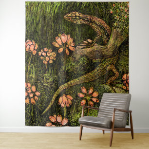Dutch Art Nouveau Lizard and Wildflowers Tapestry
