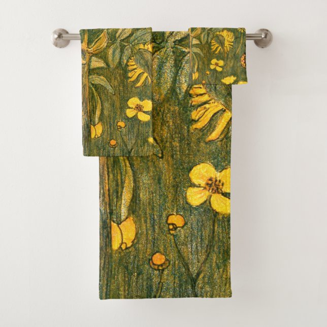 Dutch Art Nouveau Meadow Wildflowers, Butterflies Bath Towel Set (Insitu)