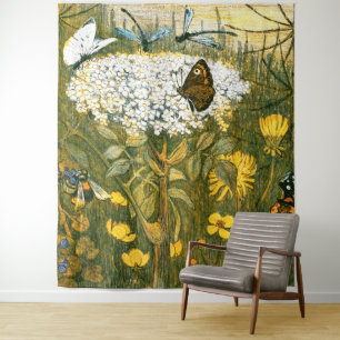 Dutch Art Nouveau Meadow Wildflowers, Butterflies Tapestry