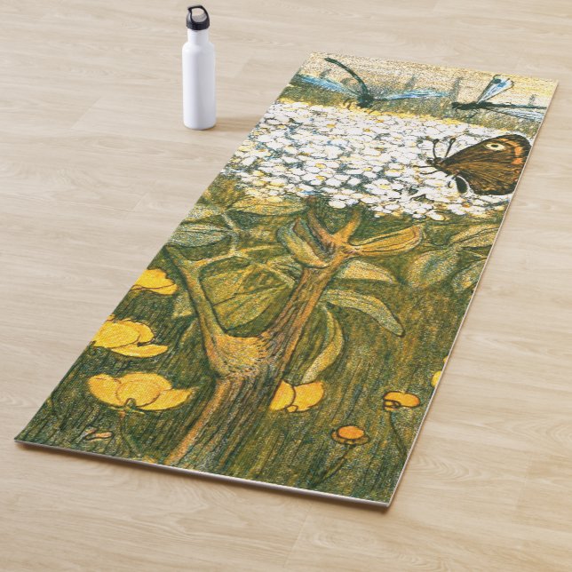 Dutch Art Nouveau Meadow Wildflowers, Butterflies Yoga Mat (In Situ)