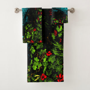 Dutch Art Nouveau Peacock and Butterfly Bath Towel Set