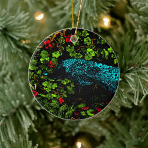 Dutch Art Nouveau Peacock and Butterfly Ceramic Ornament