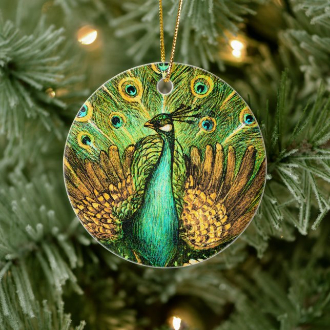 Dutch Art Nouveau Peacock and Chickens Ceramic Ornament (Tree)