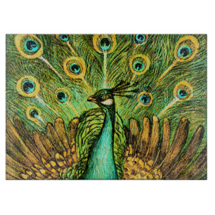 Dutch Art Nouveau Peacock and Chickens Cutting Board