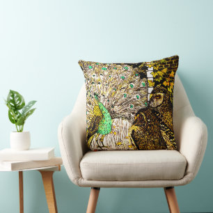 Dutch Art Nouveau Peacock and Owls Cushion