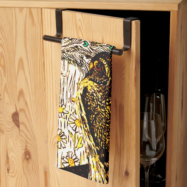 Dutch Art Nouveau Peacock and Owls Tea Towel (Thirds Fold)