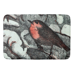 Dutch Art Nouveau Robin Bird in Winter Bath Mat