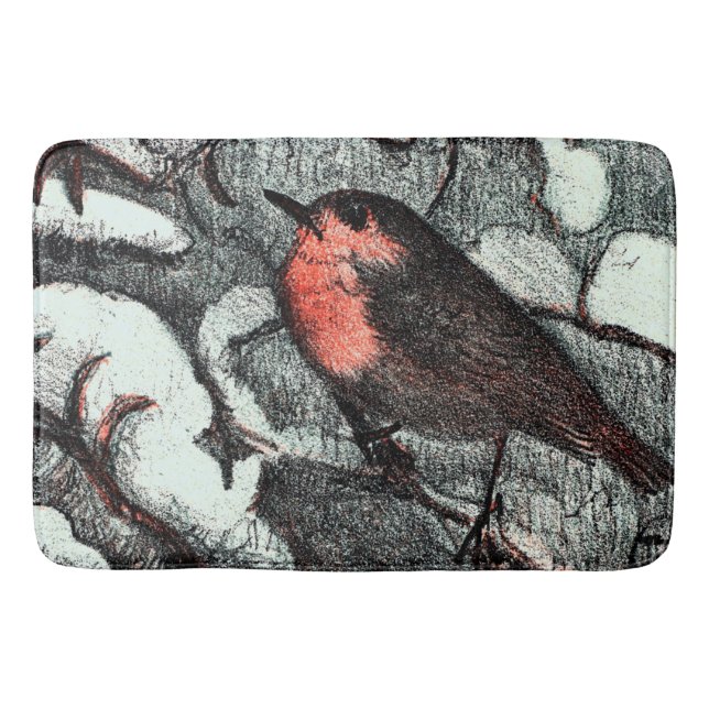 Dutch Art Nouveau Robin Bird in Winter Bath Mat (Front)