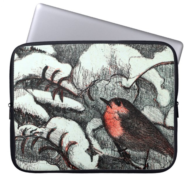Dutch Art Nouveau Robin Bird in Winter Laptop Sleeve (Front)
