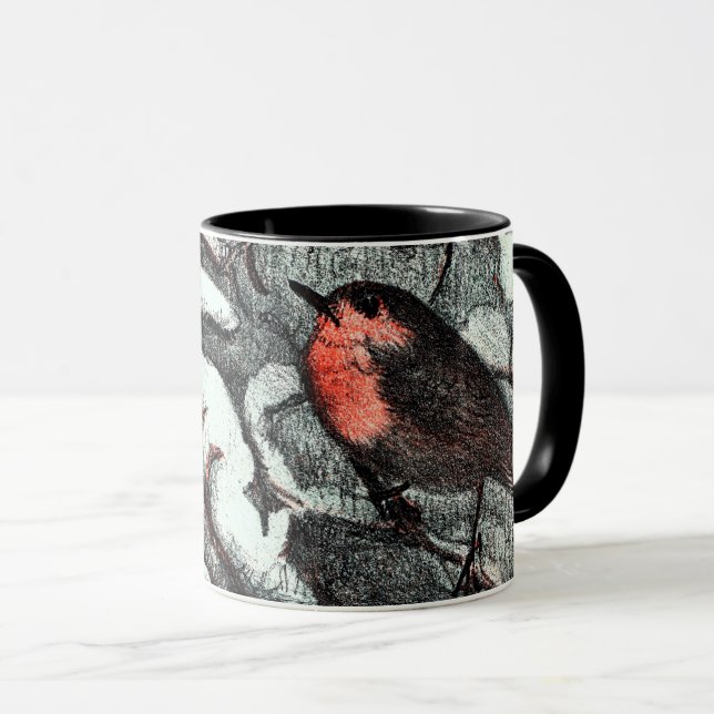 Dutch Art Nouveau Robin Bird in Winter Mug (Front Right)