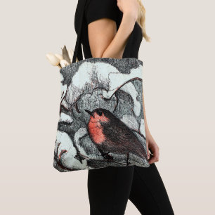 Dutch Art Nouveau Robin Bird in Winter Tote Bag
