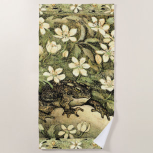 Dutch Art Nouveau Toad and Dogwood  Beach Towel