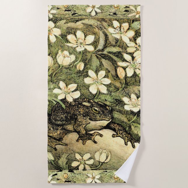 Dutch Art Nouveau Toad and Dogwood  Beach Towel (Front)