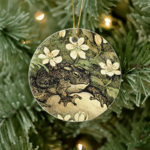 Dutch Art Nouveau Toad and Dogwood  Ceramic Ornament