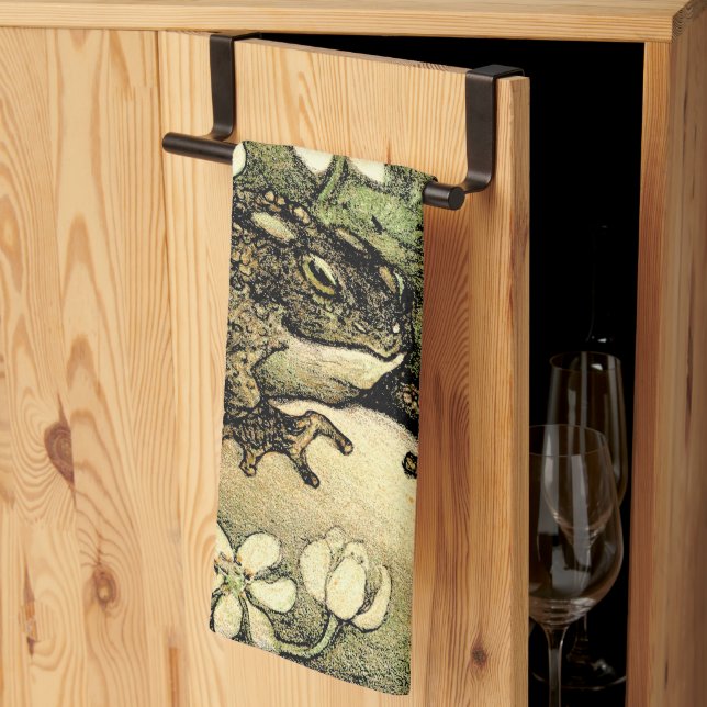Dutch Art Nouveau Toad and Dogwood  Tea Towel (Thirds Fold)