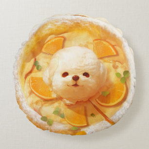 Dutch Baby Pancake with Cute Dog Ice Cream Round Cushion