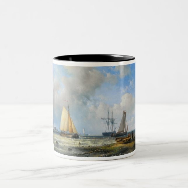 Dutch Barges In A Calm Two-Tone Coffee Mug (Center)
