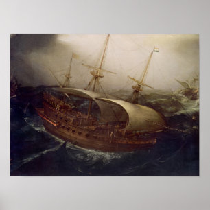 Dutch Battleship in a Storm Poster