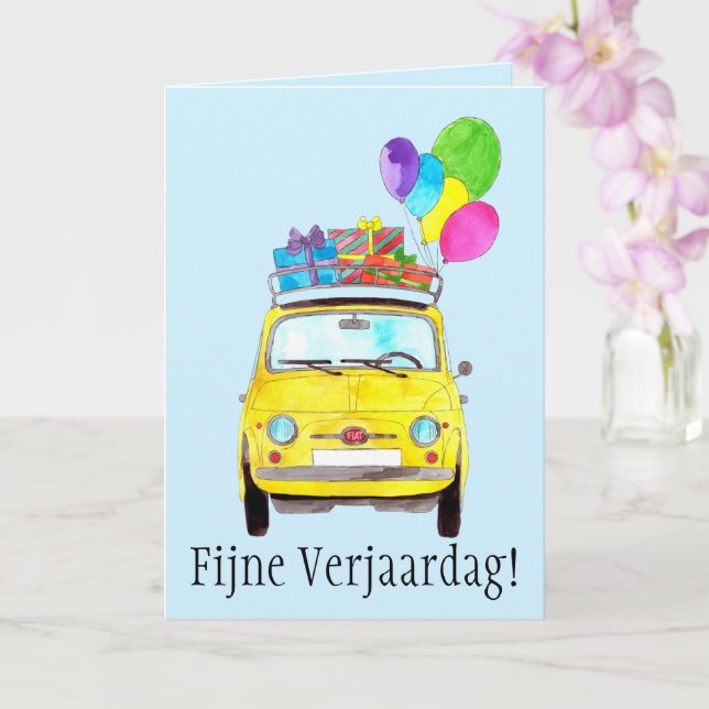 Dutch Birthday Retro Fiat 500 Card (Orchid)