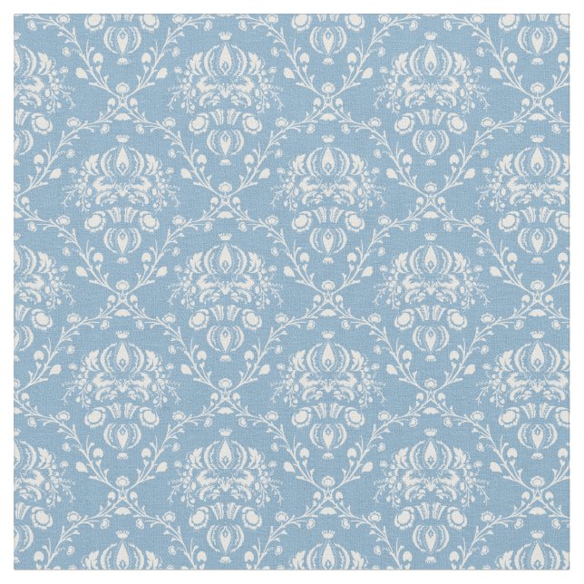 Dutch Blue Damask Fabric (Close Up)